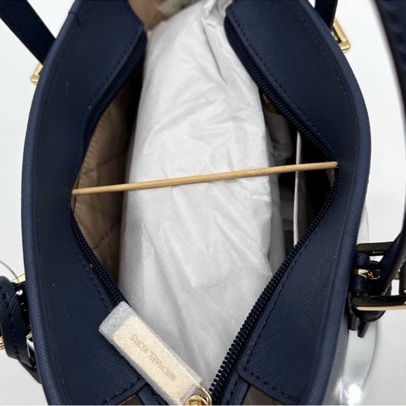 Michael Kors Jet Set Travel Extra-Small Top Zip Tote Bag Navy Blue/Gold - Picture 6 of 9